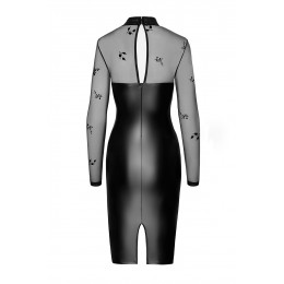 Noir Handmade Robe moulante Sublime F310 wetlook et tulle floqué